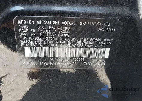 2024 Mitsubishi Mirage G4 Es из США, поврежденный, VIN ML32FUFJ8RHF07389